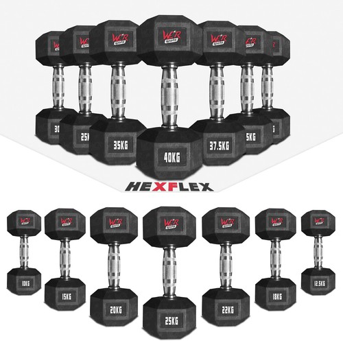 Hex dumbbells rubber encased - rubber,